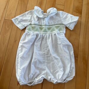 Vintage Baby Romper White Handmade Collar Smocking Embroidered
